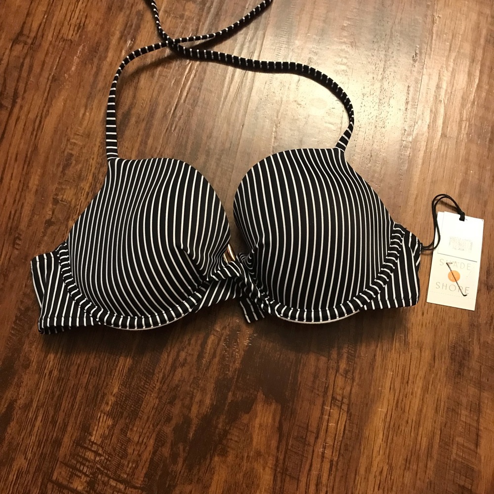 NWT- black and white striped swim suit top